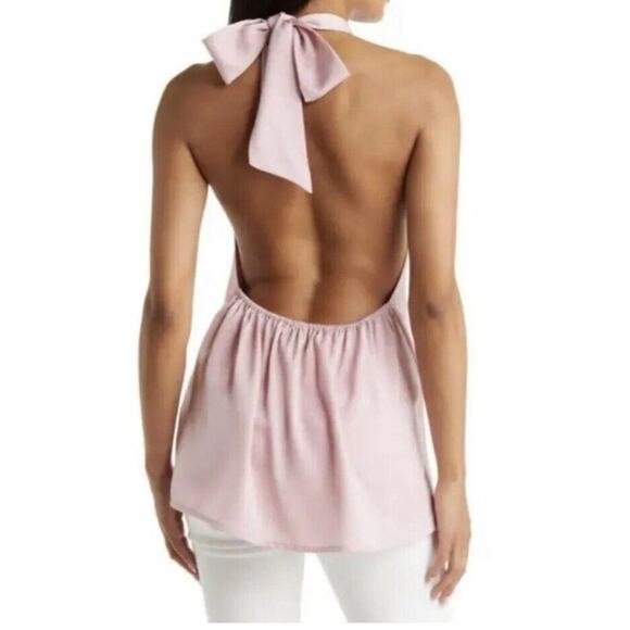 VICI Pink Satin Crossover Halter Tie Neck Blouse with Open Back Medium - NEW! - Picture 5 of 14